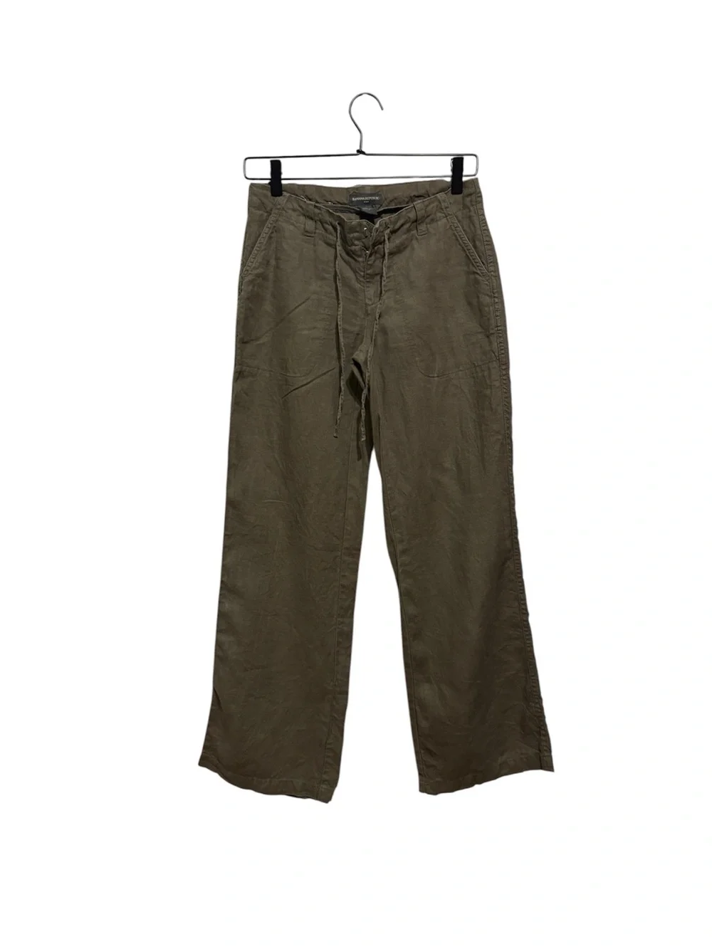 Banana Republic Olive Linen Drawstring Wide-Leg Chinos